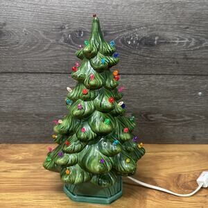 Vintage Ceramic Christmas Tree 12” Lighted Multi-Color Bulbs w/ Base